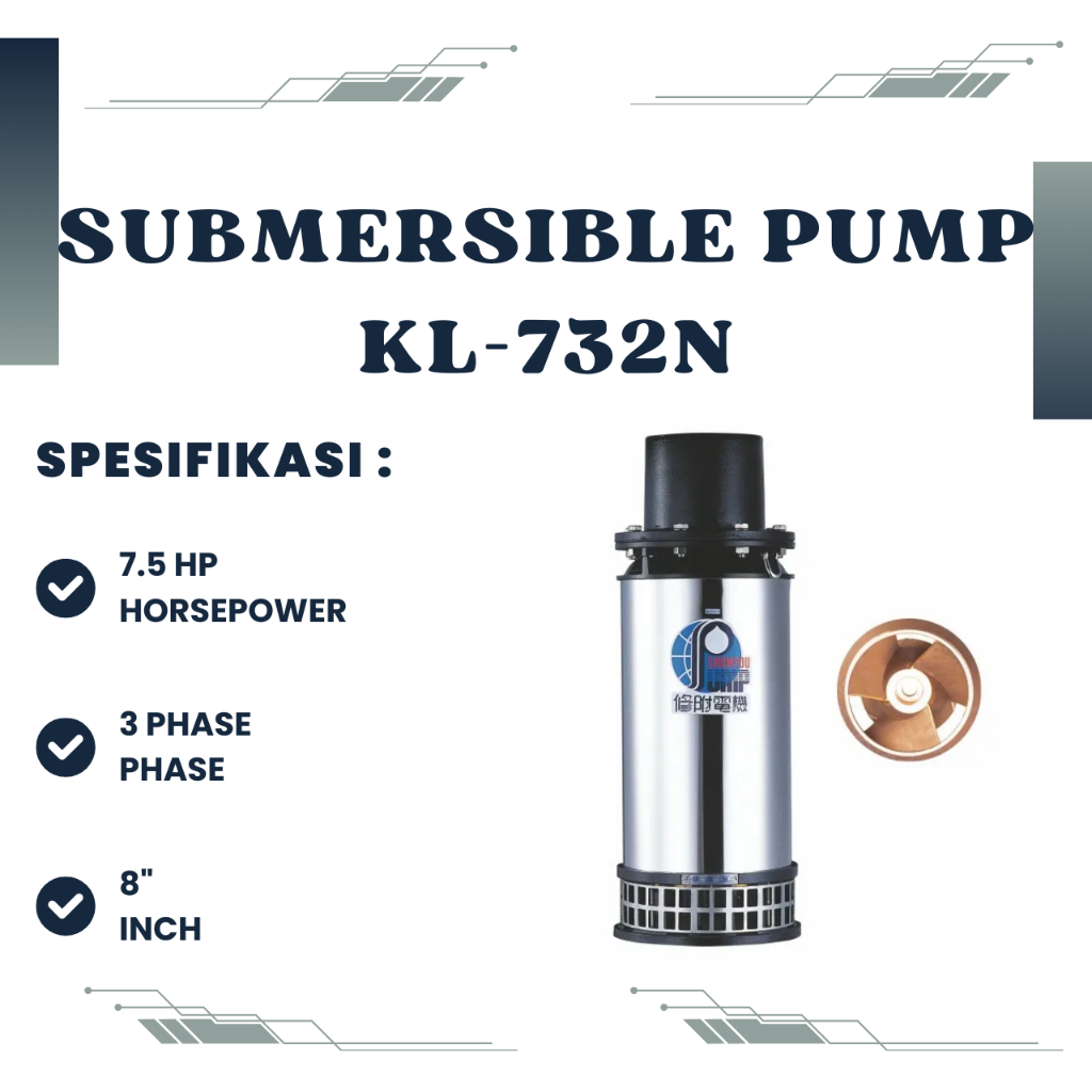 Showfou Submersible Pump KL-732N 7.5 HP 3 Phase 8 Inch