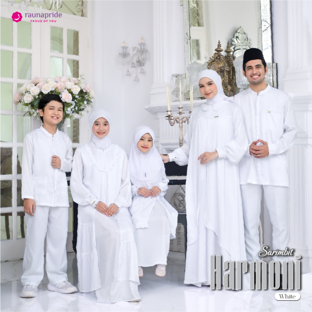 Sarimbit Terbaru 2026 Sarimbit Raunapride HARMONI FAMILY WHITE Gamis Rauna Terbaru Baju Couple Kelua