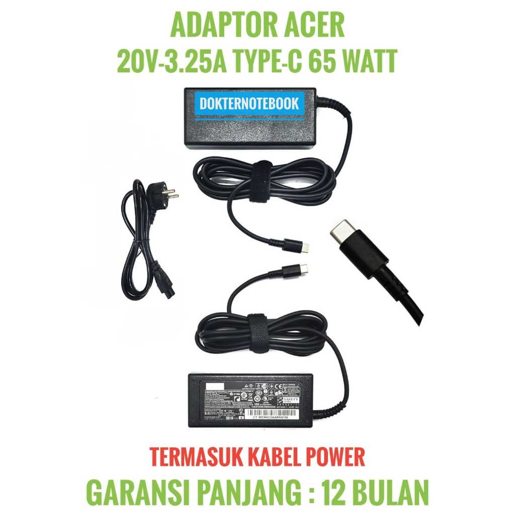 Adaptor Charger 20V3.25A Type-C (65W) Laptop ACER Swift Go 14 SFG14 SFG14-73T-94QB SFG14-73-9686 SFG