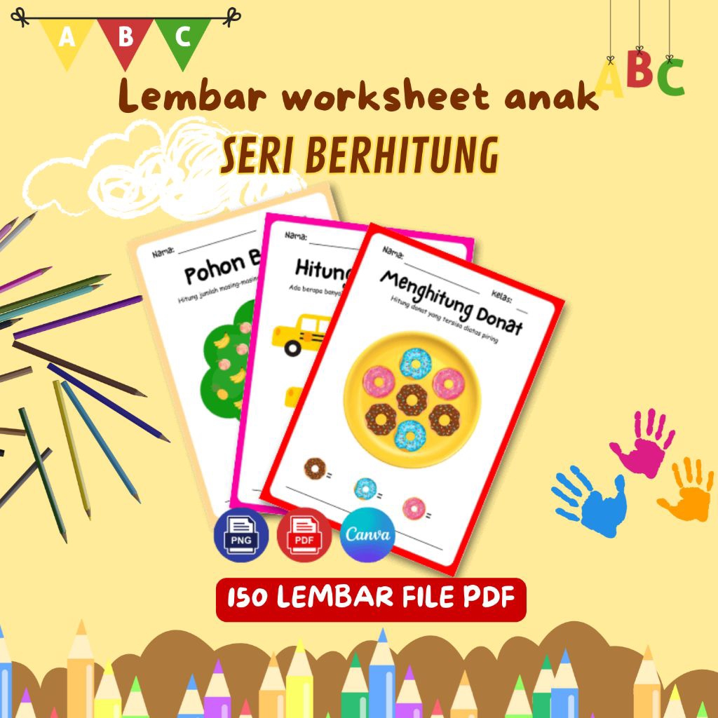 150 Lembar Worksheet anak Seri Berhitung PAUD - TK - SD (File PDF)