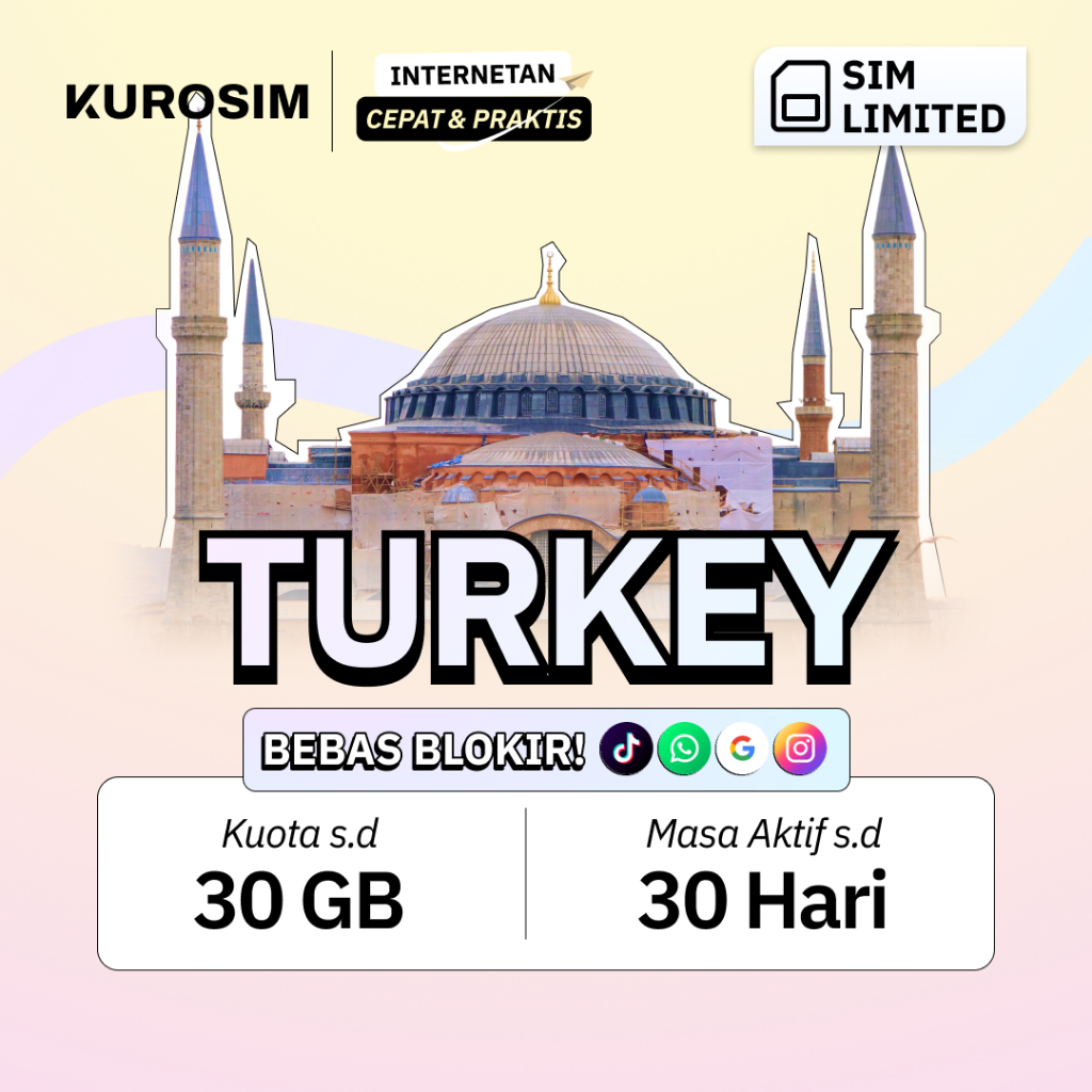 Kartu SIM Turki Kuota Besar KUROSIM | SIM Card Turkey Istanbul Cappadocia Avea Turkcell Vodafone 5G
