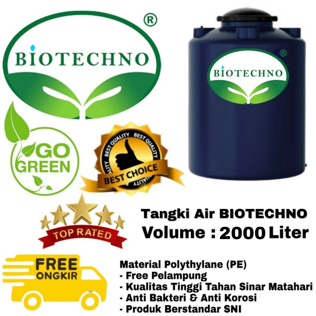 Tangki Air, Tandon Air, Tangki Air HDPE, Tangki Air Plastik BIOTECHNO 2000 liter