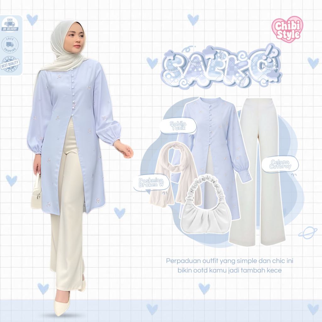 Bila Outfit Kondangan Wanita ( Shoulder + Pashmina + Tunik + Celana ) Setelan Elegan Wanita Terbaru