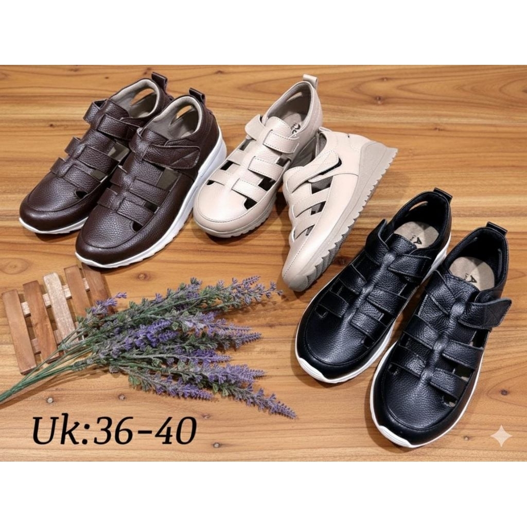 sepatu slip on wanita kulit sapi asli Garut bisa untuk olah raga sudah anti slip