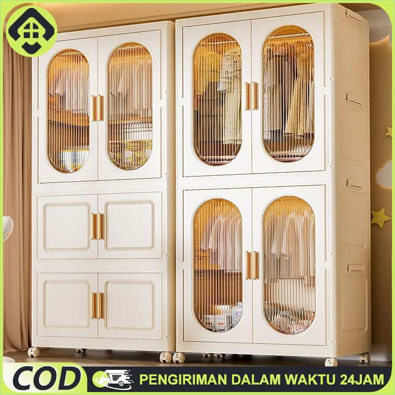 Lemari Plastik Lipat Lemari Jumbo Lebar 80CM Almari Pakaian Lemari Pakaian Estetik Minimalis