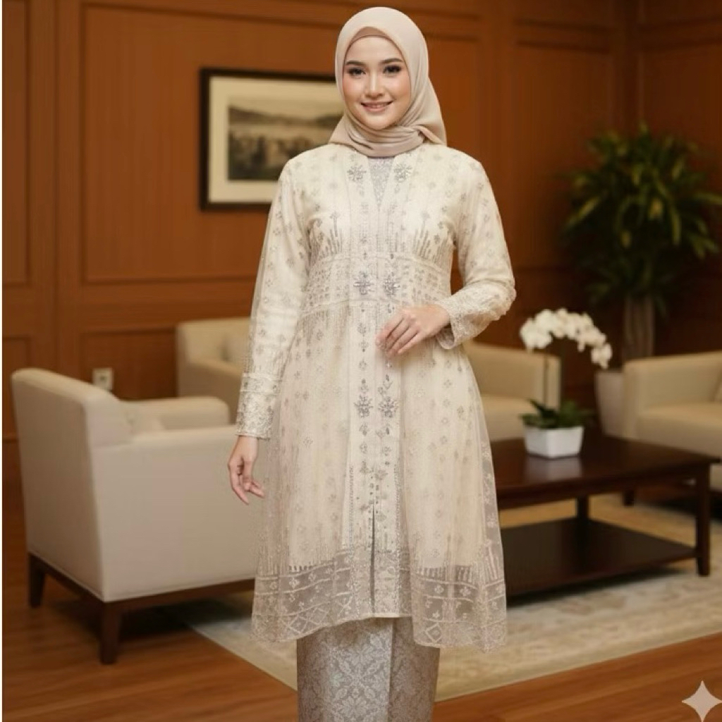 set Kebaya V kartini / / kebaya jumbo LD 120 dan 130 / kebaya tille / kebaya pesta / kebaya modern /