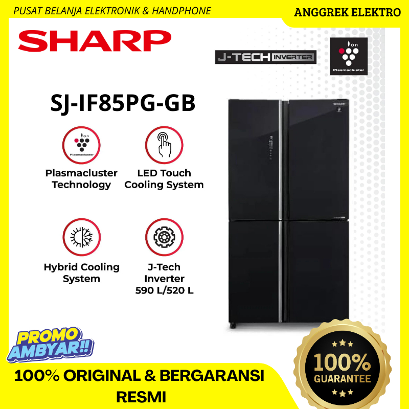 KULKAS Sharp Kulkas 4 Pintu SJ-IF85PG-GB Hybrid Inverter Ion Glass Door Garansi Resmi