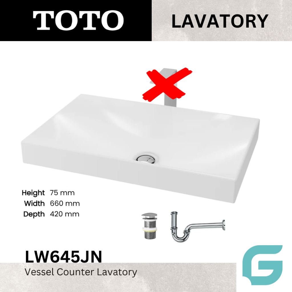 TOTO Wastafel Meja Keramik Vessel Counter Lavatory LW645JN Set Afur Siphon