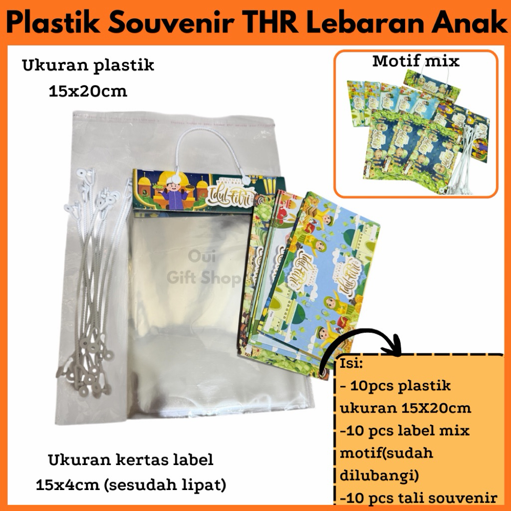 Plastik Snack Lebaran Idul Fitri / Plastik Souvenir THR Anak / 1 set 10pcs / Label Bingkisan THR Leb