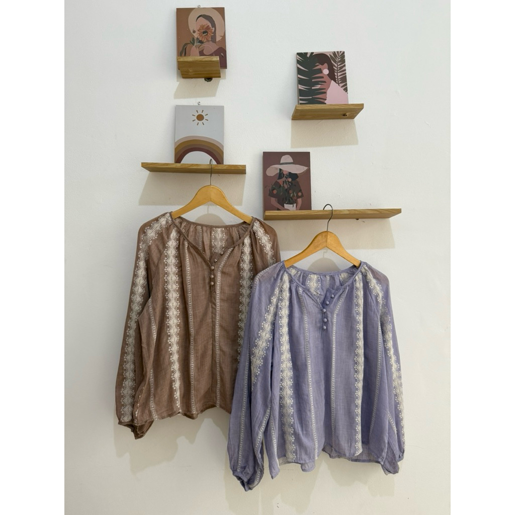 SL415 | BLOUSE by RED APPLE BKK | BLOUSE BKK | RED APPLE BKK | ATASAN BORDIR | ATASAN KATUN BOLONG