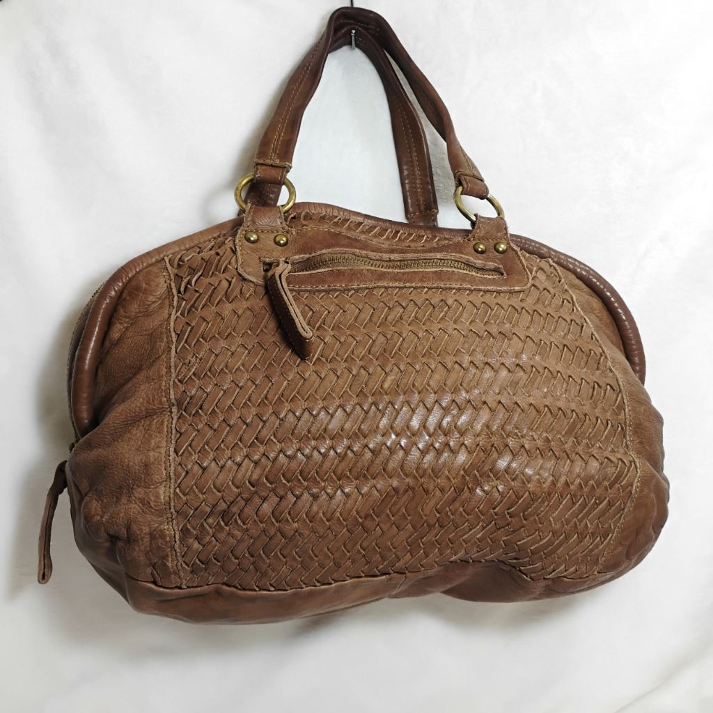 Tas Kulit Kulas Anyam Vintage Shoulder Coklat - J 0 n3 s B 0O t M ak e R