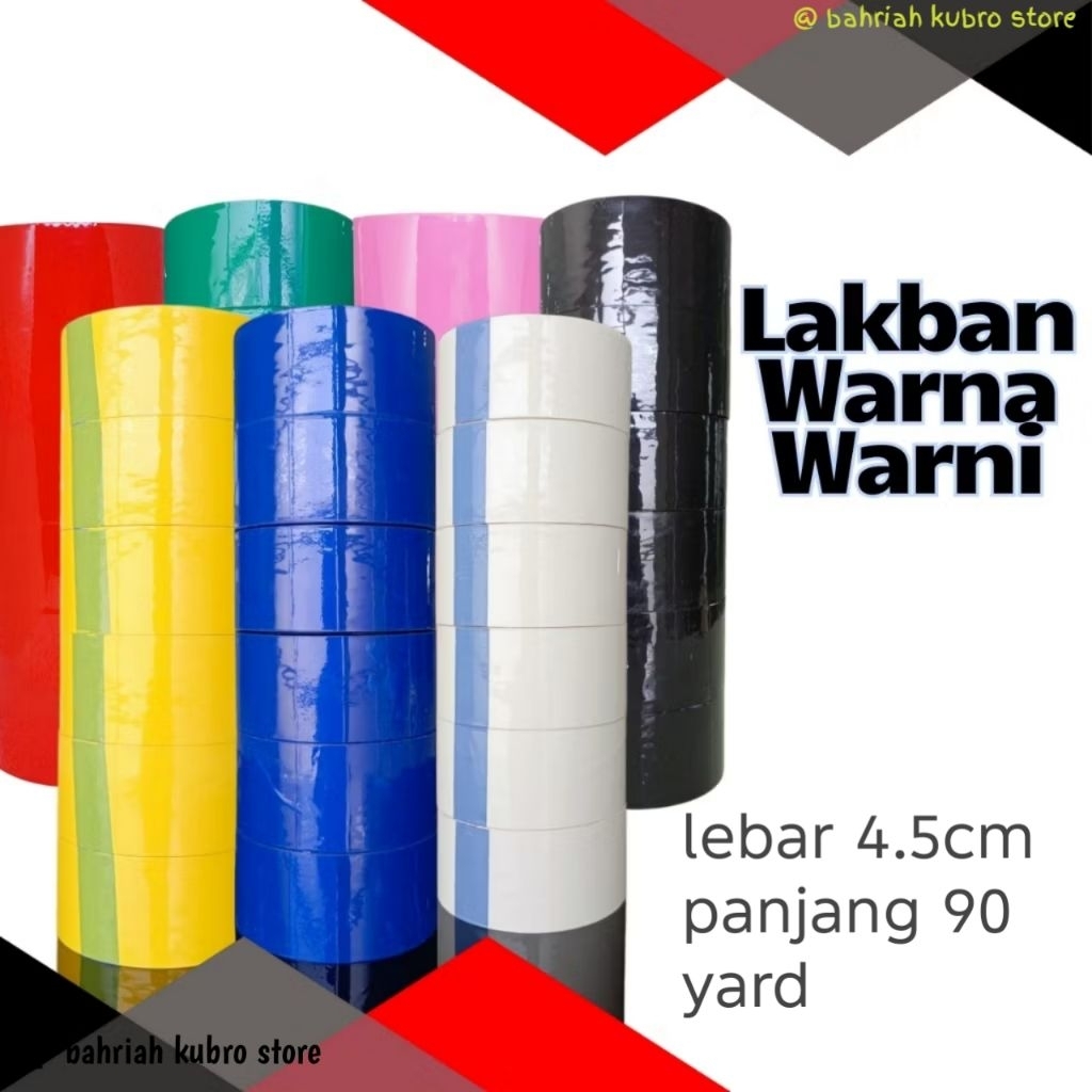 ( per 1 pcs ) lakban opp isolasi selotip warna warni merah biru ungu hijau orange hitam putih
