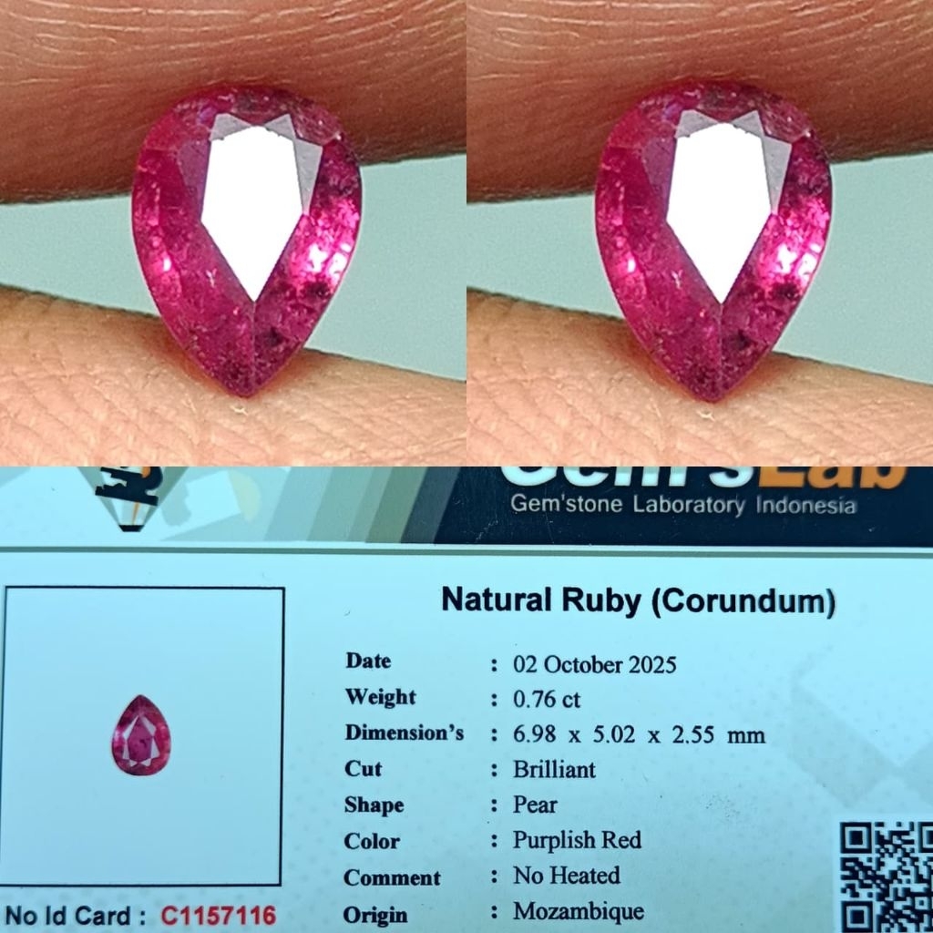natural Ruby (corundum) no heated Mozambique memo GLI