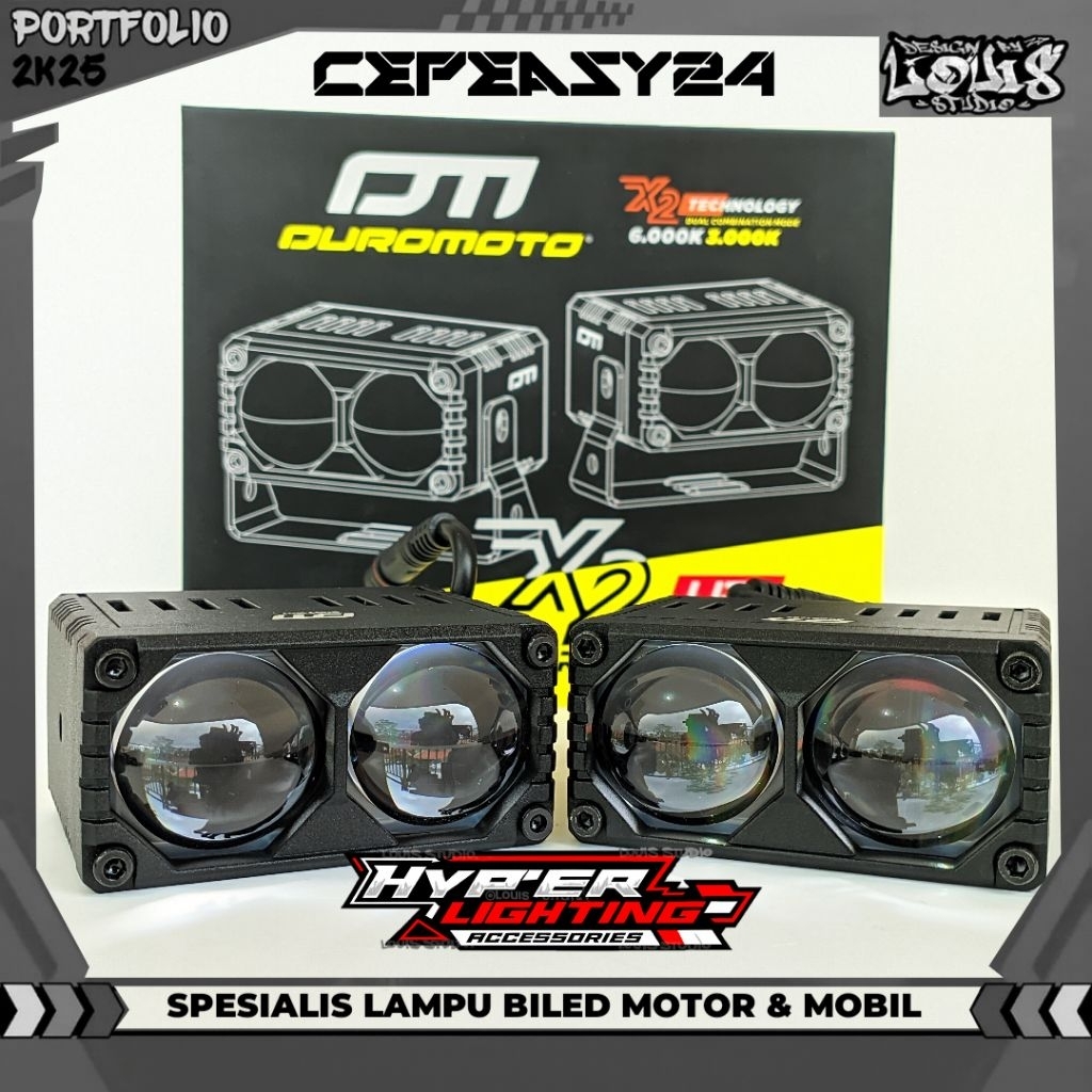 DUROMOTO Lampu Tembak X2 100 WATT Mini laser 2 mata duromoto Driver external plus kipas Foglamp soro