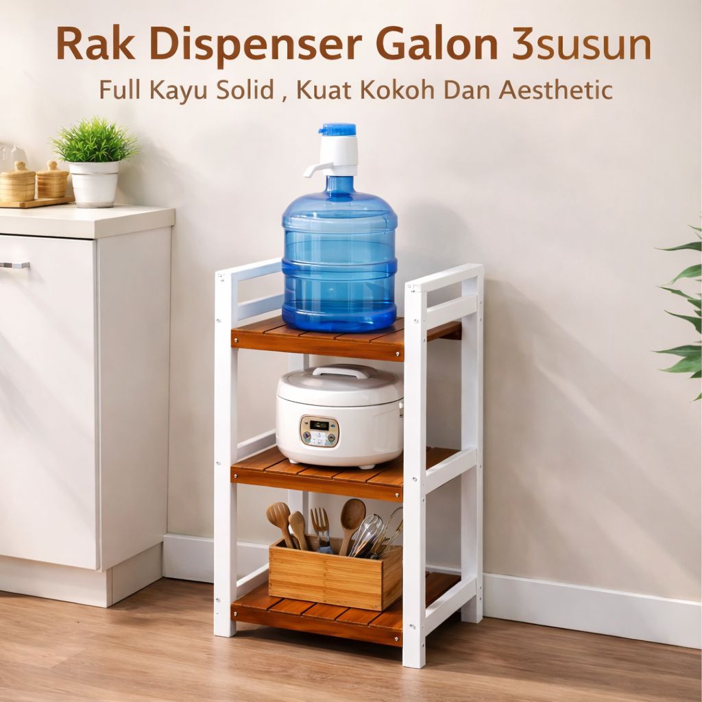 Rak Dapur Rak Susun Kayu Minimalis Serbaguna/ Rak Galon, Dispenser Ricecoker Tempat Galon 2&3 Susun