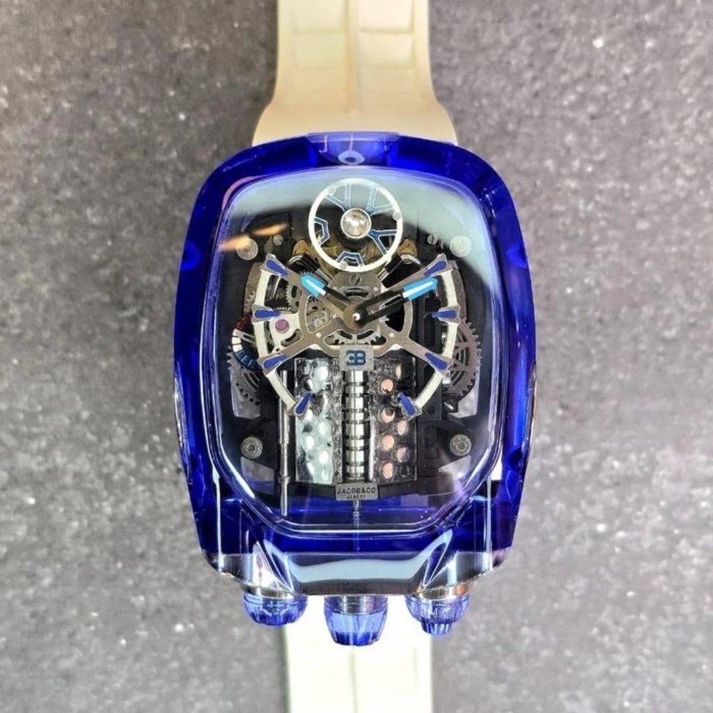 Jam tangan Pria Style/Jam Terbaru Automatic Swiss JACOB & CO Bugatti Chiron Sapphire Rubber - White 