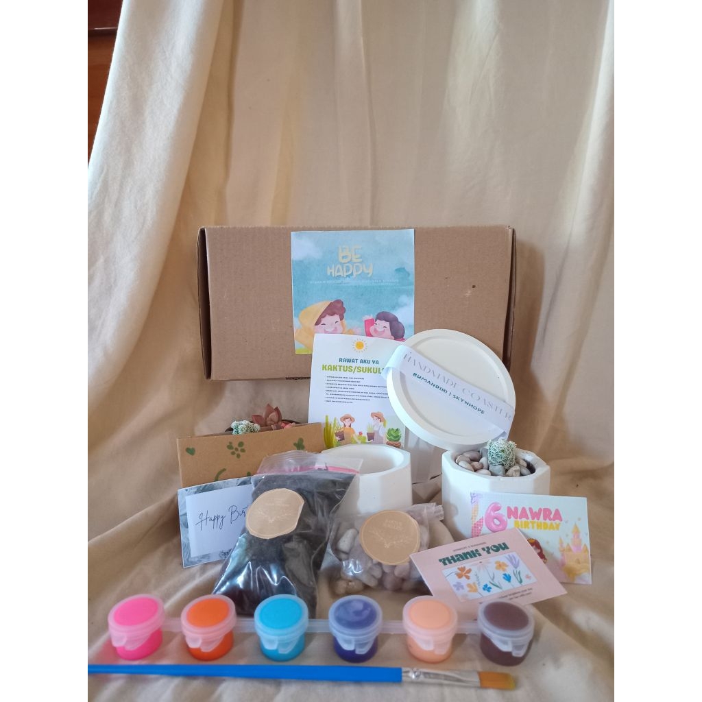 BOX SOUVENIR /HAMPERS PAINTING AND PLANTING KIT/PAKET KAKTUS TERMURAH