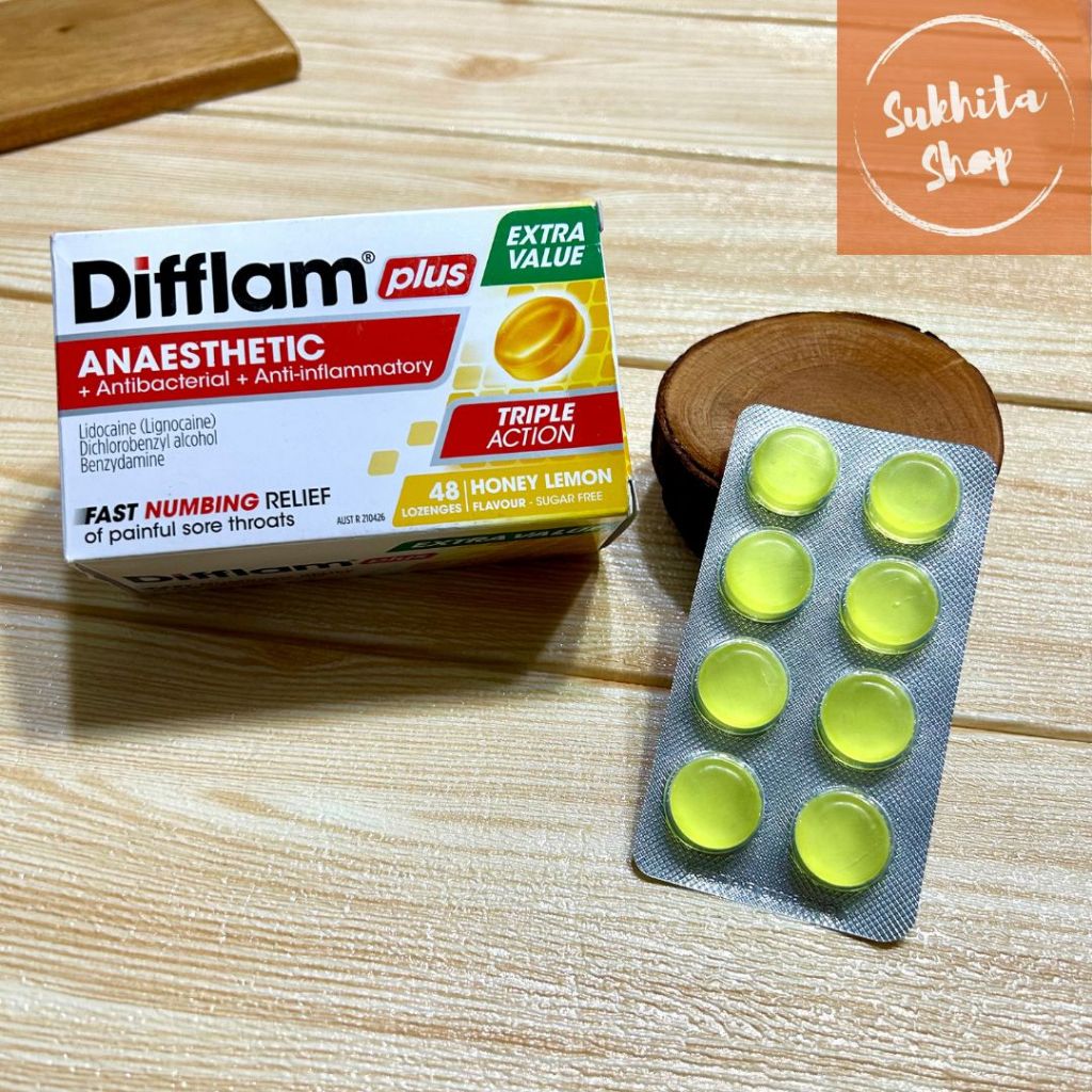 Difflam Plus Anaesthetic Honey & Lemon Throat Lozenges Tenggorokan ECER 16 Tabs