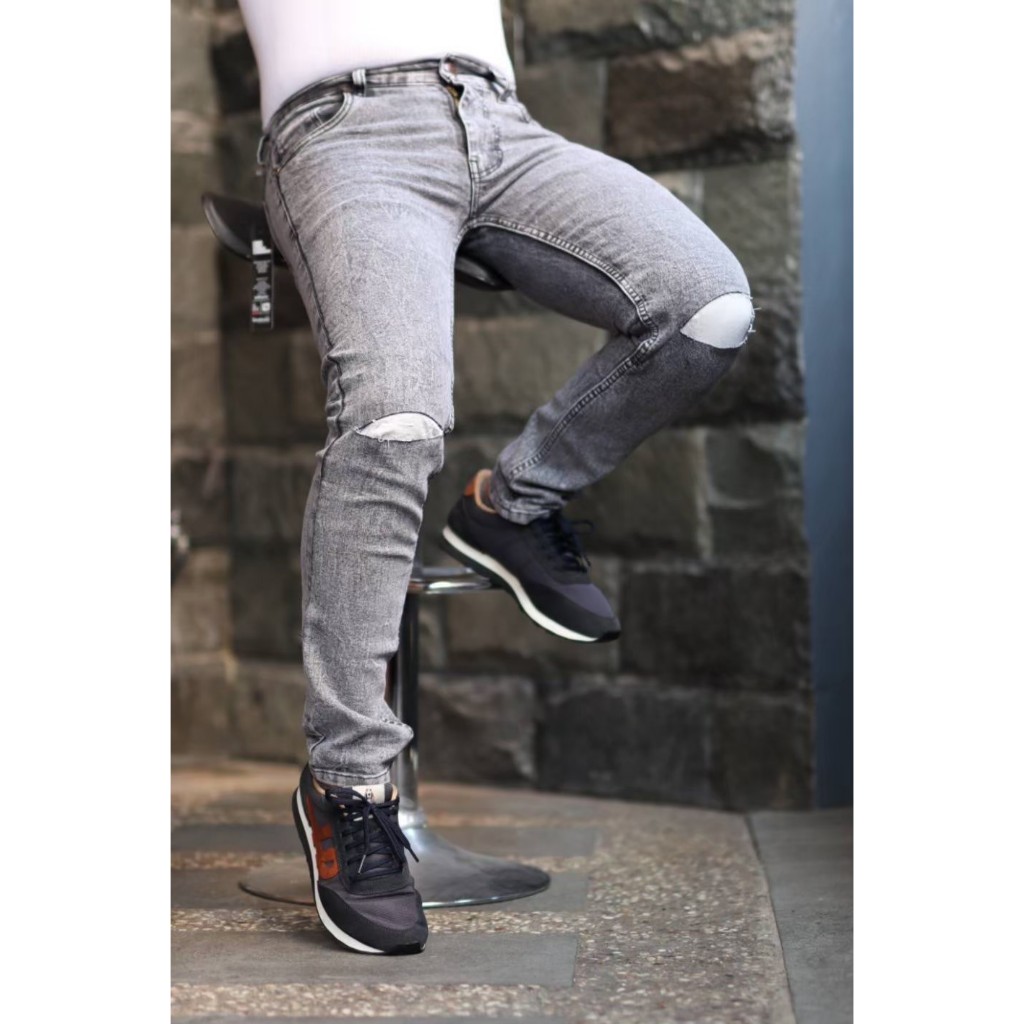 Handmade Celana Jeans Denim Pria Celana Panjang Slimfit Snow Grey Premium