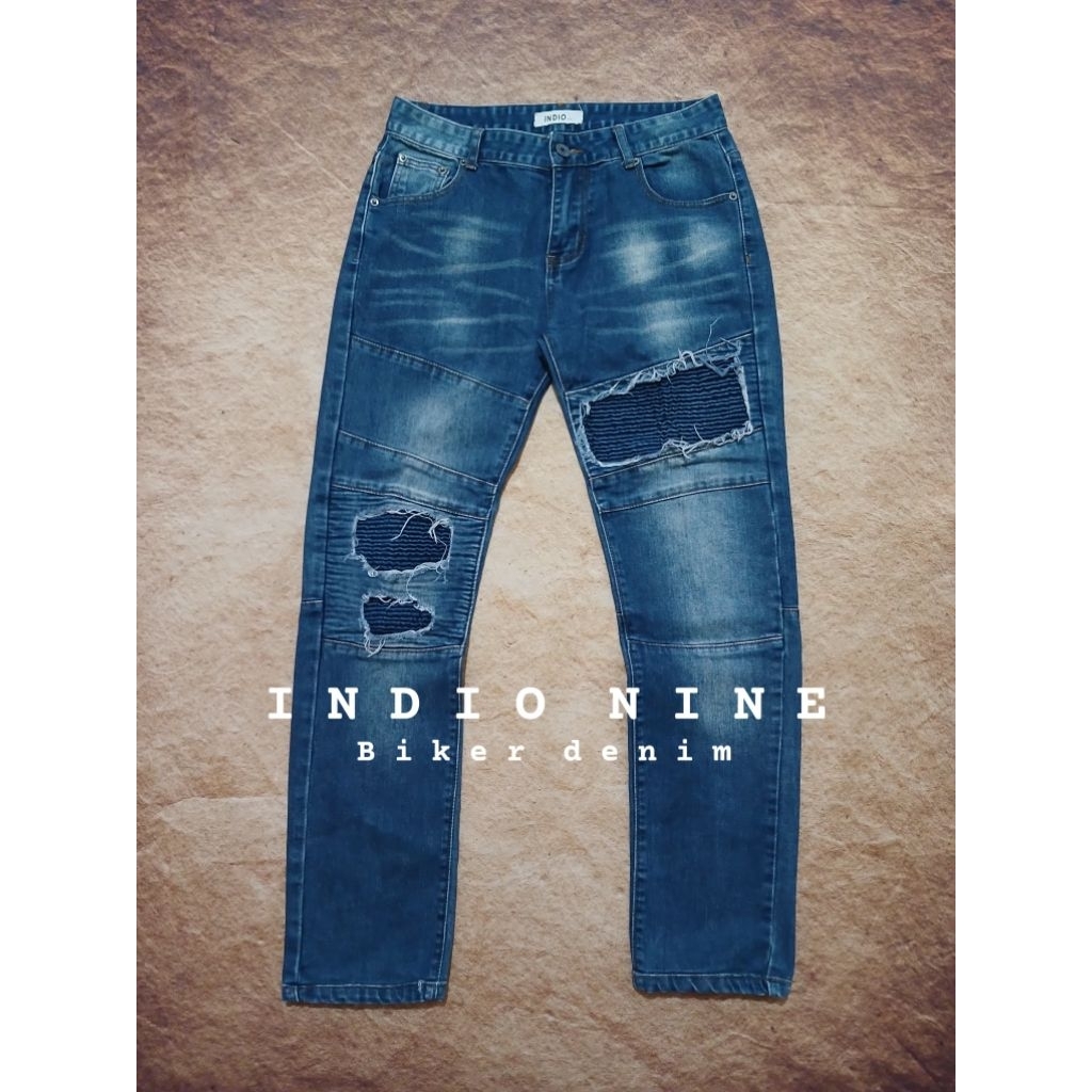 Celana jeans pria biker INDIO NINE riped tidak bolong second preloved