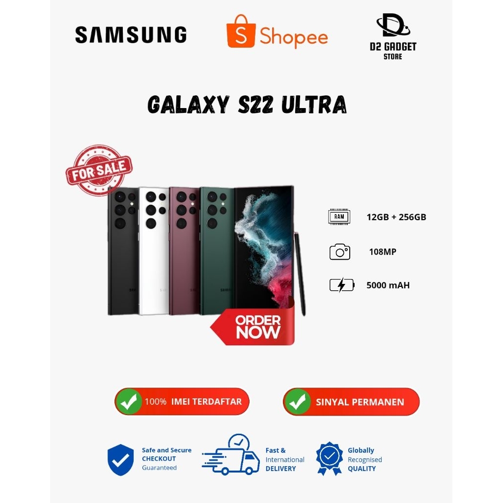 Samsung Galaxy S22 Ultra 12/256GB Second Mulus Resmi Indonesia