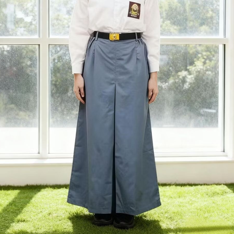 Rok panjang span lipat satu SMA Abu pinggang karet seragam sekolah