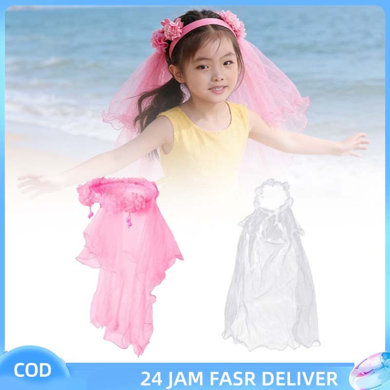 1pcs Mahkota Anak Veil Pengantin Anak Mahkota Hijab Anak Perempuan Aksesoris Flower Crown Pesta Anak
