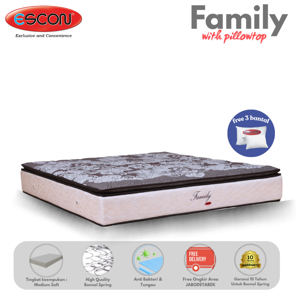 Escon Springbed Family Single Pillowtop – Hanya Kasur Spring Bed FREE ONGKIR JABODETABEK