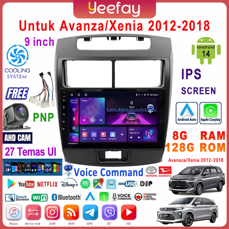 LALAHOO Untuk Avanza/Xenia 2012-2018   8G+128G Android 14 Head Unit Termasuk Frame/PNP Soket 9 Inch