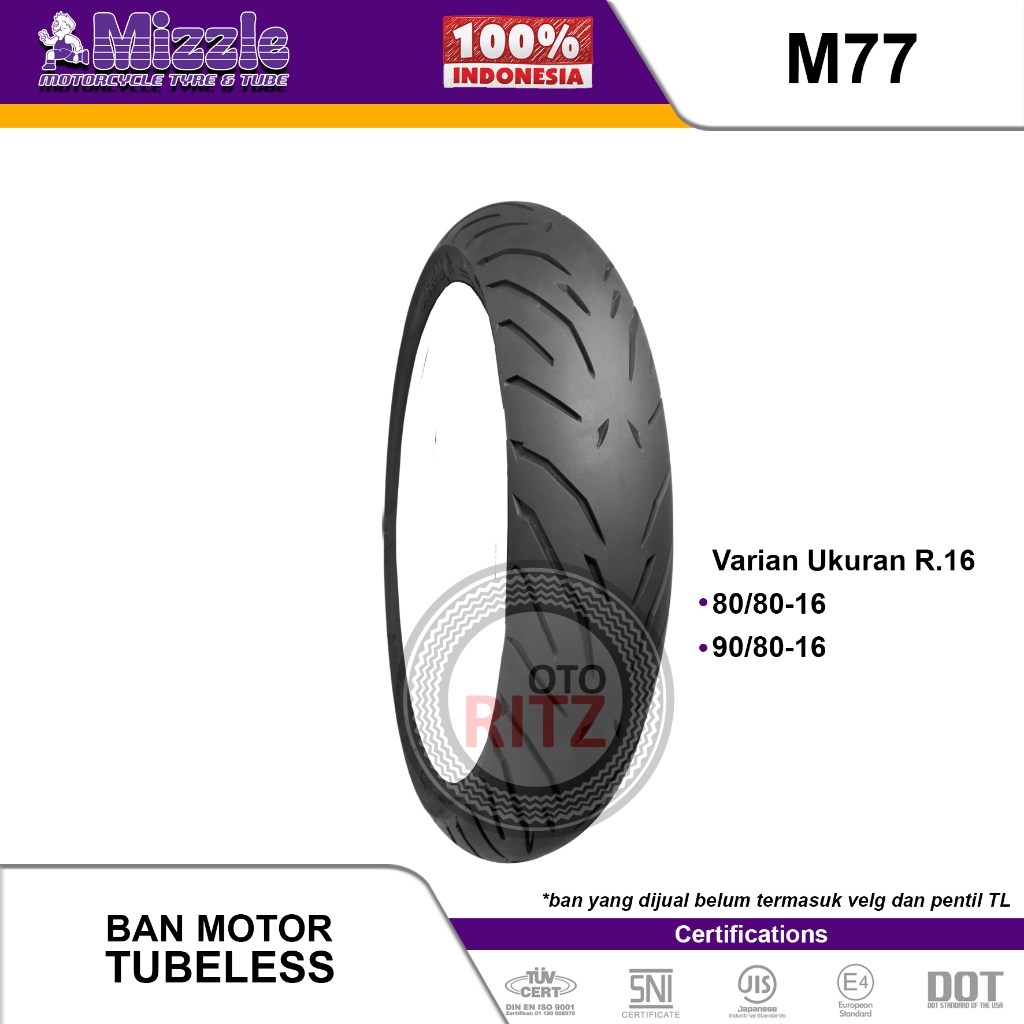 Mizzle Ban Motor Ring 16 Tubeless M77 - Ban Motor Tubeless