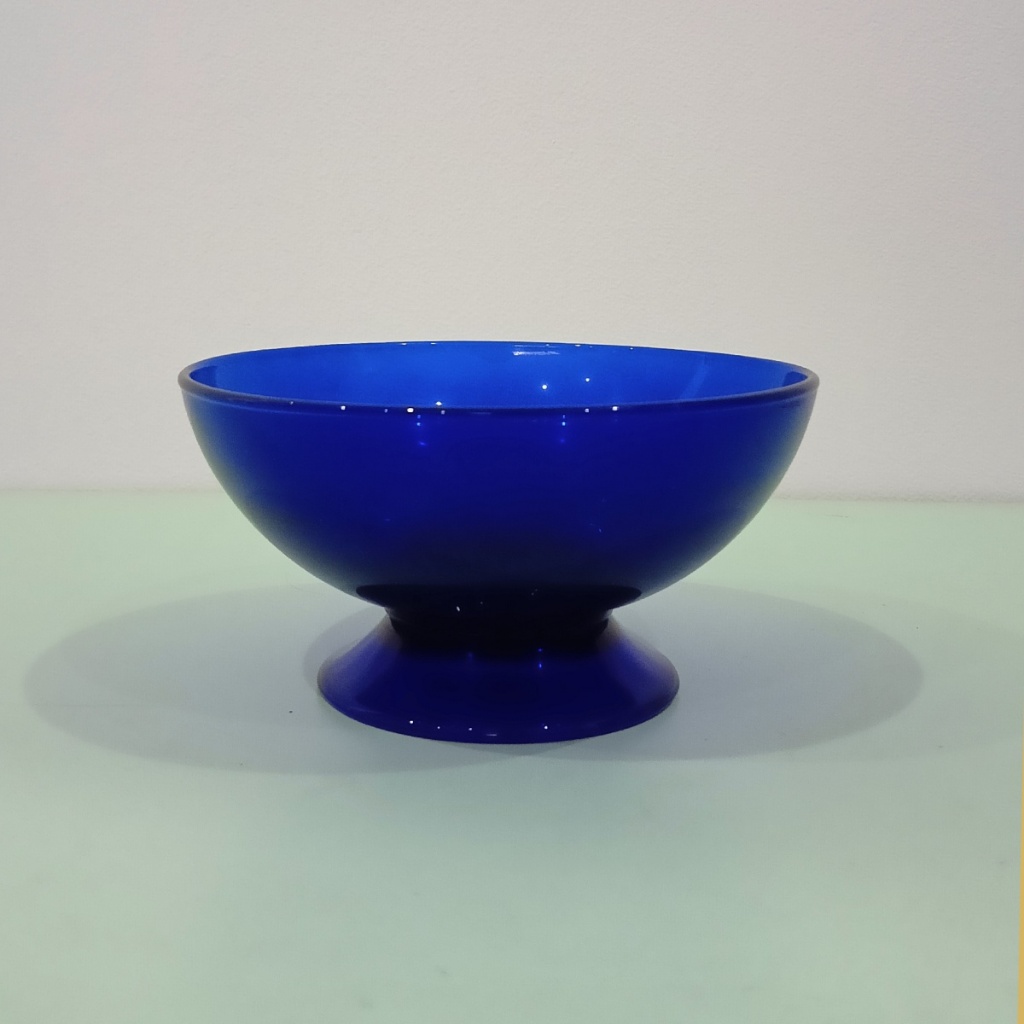 Arcoroc France Footed Bowl Mangkuk Berkaki Cobalt Blue Vintage Antik Mewah
