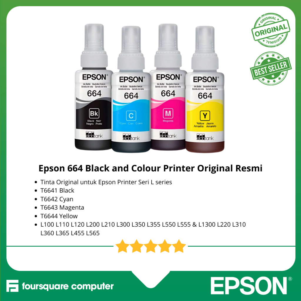 Epson 664 Black and Colour Tinta Printer Original Resmi