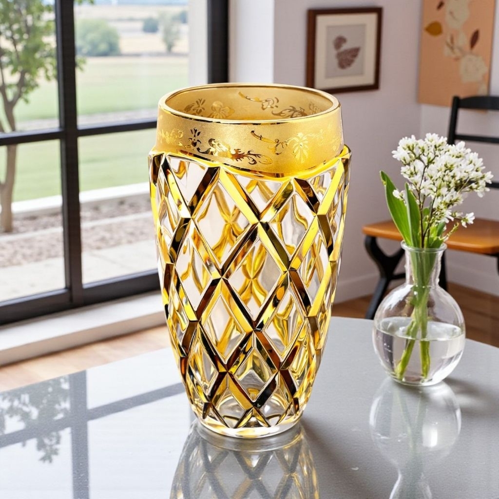 Vas Bunga Keramik Kristal Kaca Berkilau Cantik Mewah Dekorasi Rumah import