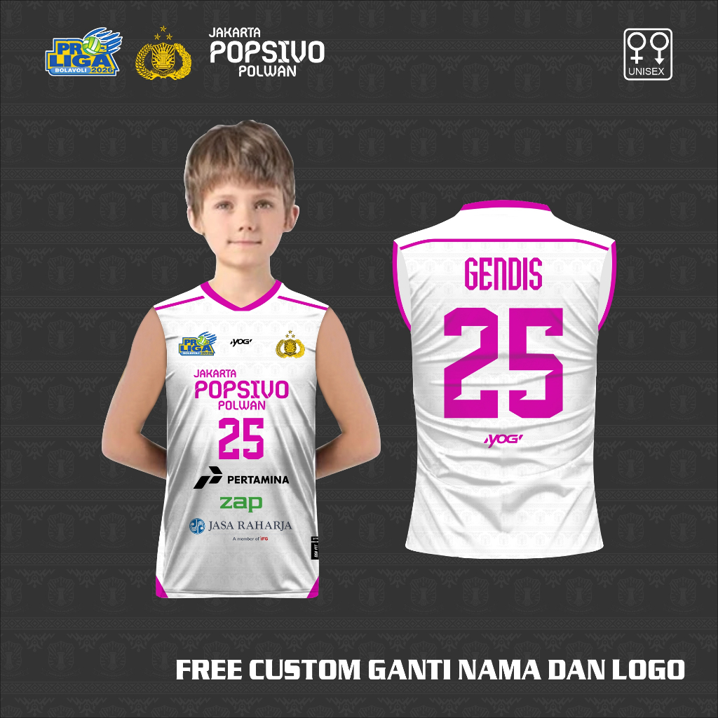 Jersey voli anak kaos Bhayangkara popsivo polwan baju olah raga singlet free custom
