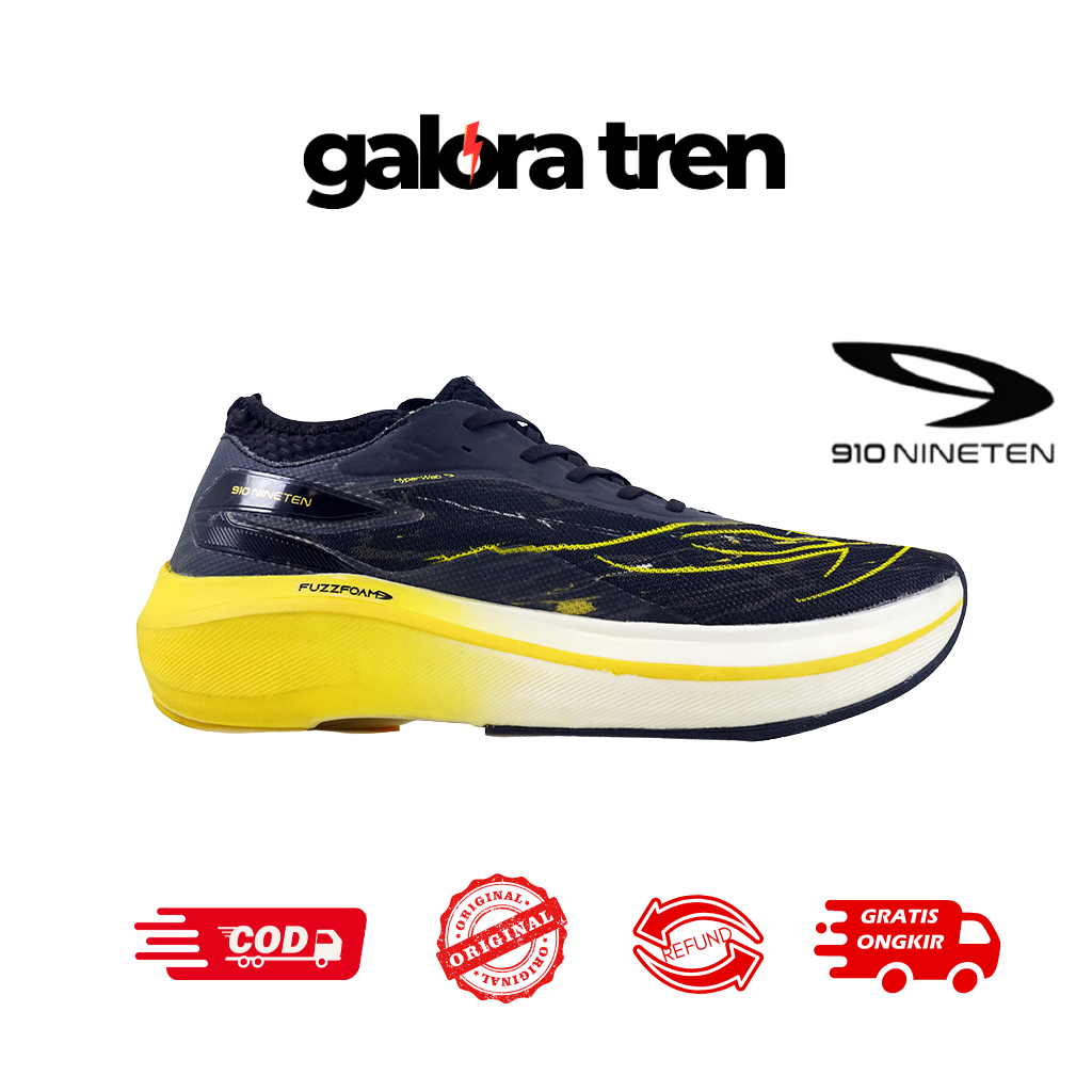 910 HAZE VELOCE HITAM/PUTIH/KUNING - Sepatu Lari / Haze Veloce Hitam 910Nineten Original