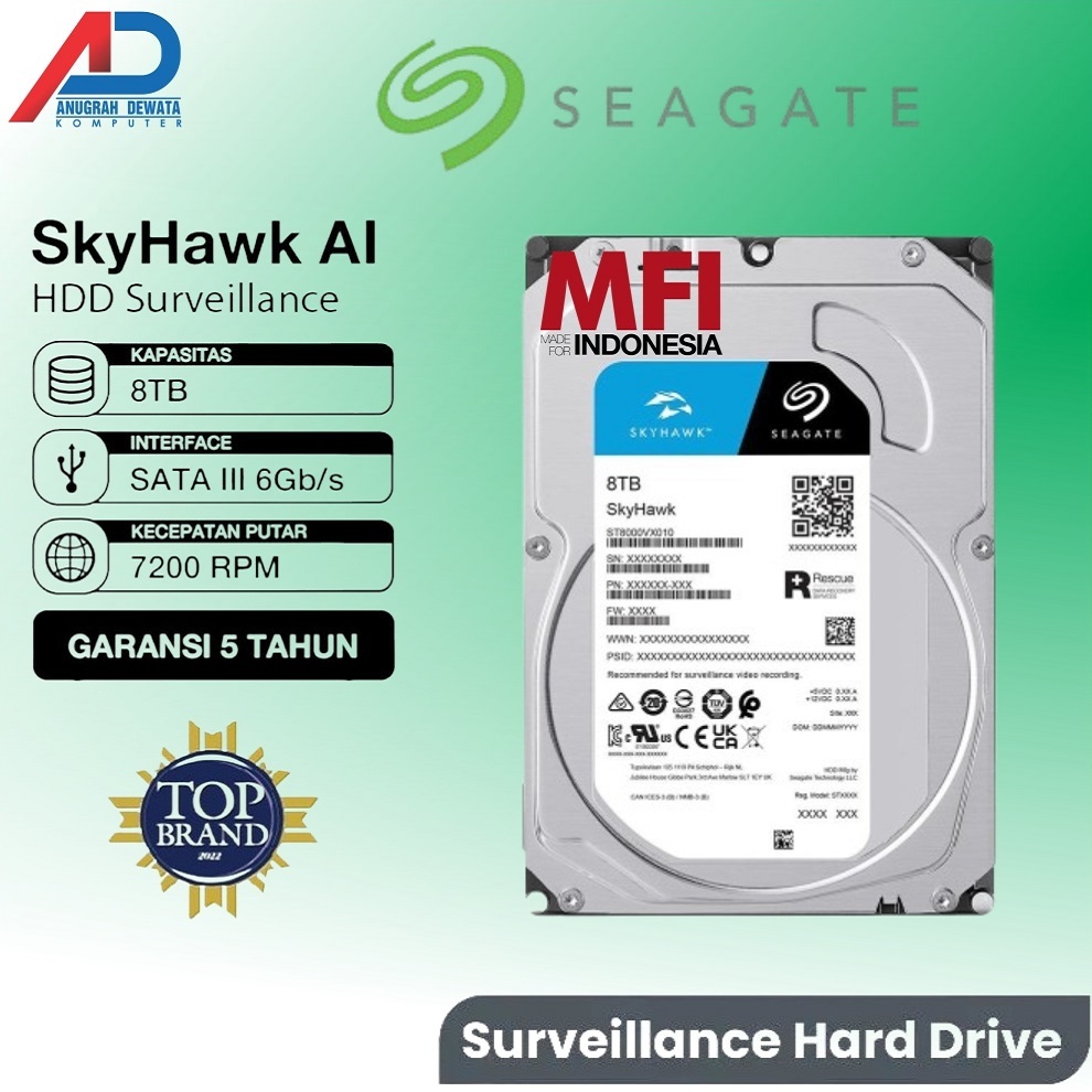 HARDISK SEAGATE SKYHAWK 8TB CCTV SURVEILLANCE