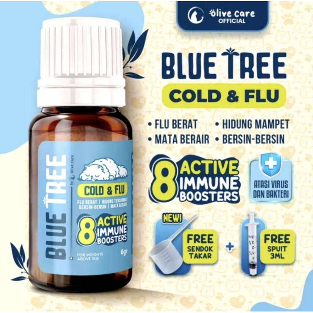 Olive Care Blue Tree Cold & Flu, Vitamin Obat Kucing Flu Demam