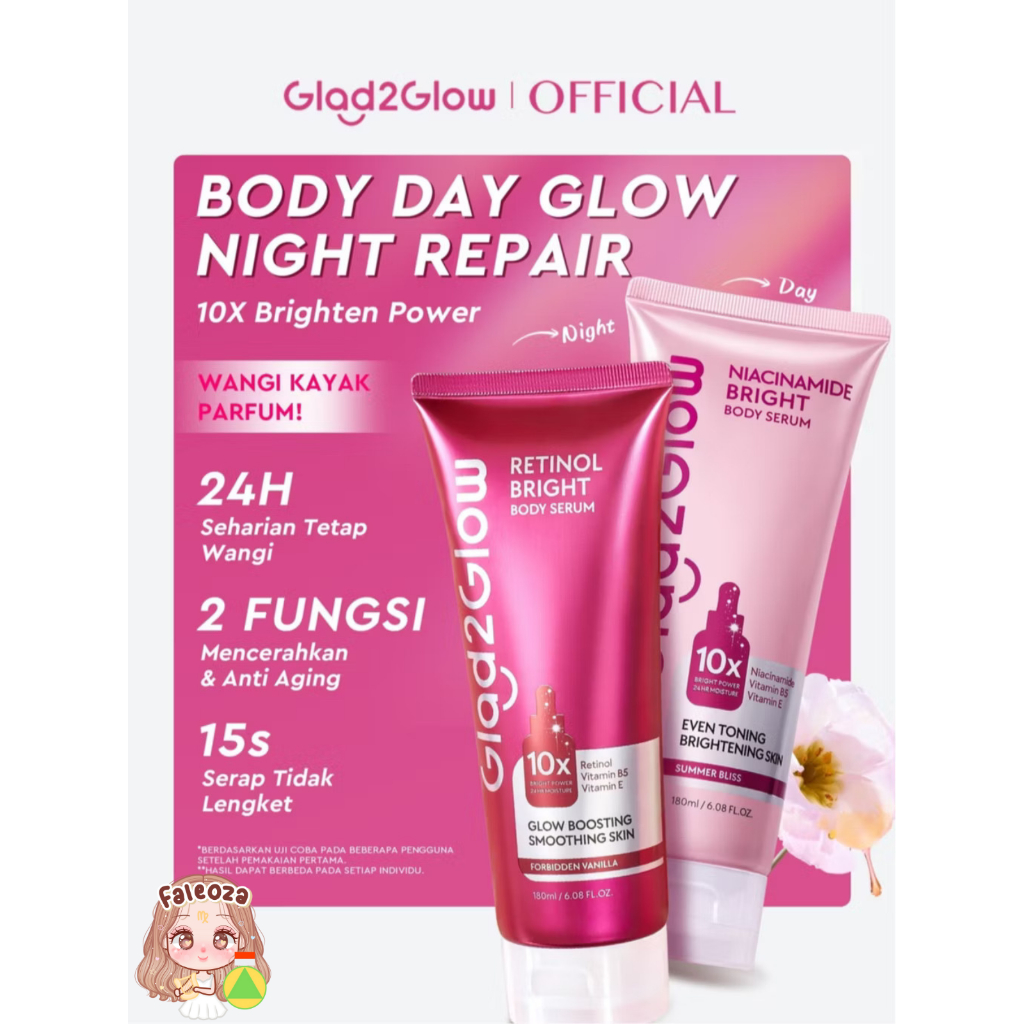Glad2Glow Retinol/Niacinamide Bright Body Serum Body Lotion 10X Cerah Instant Absorb Whiten Tone Up 