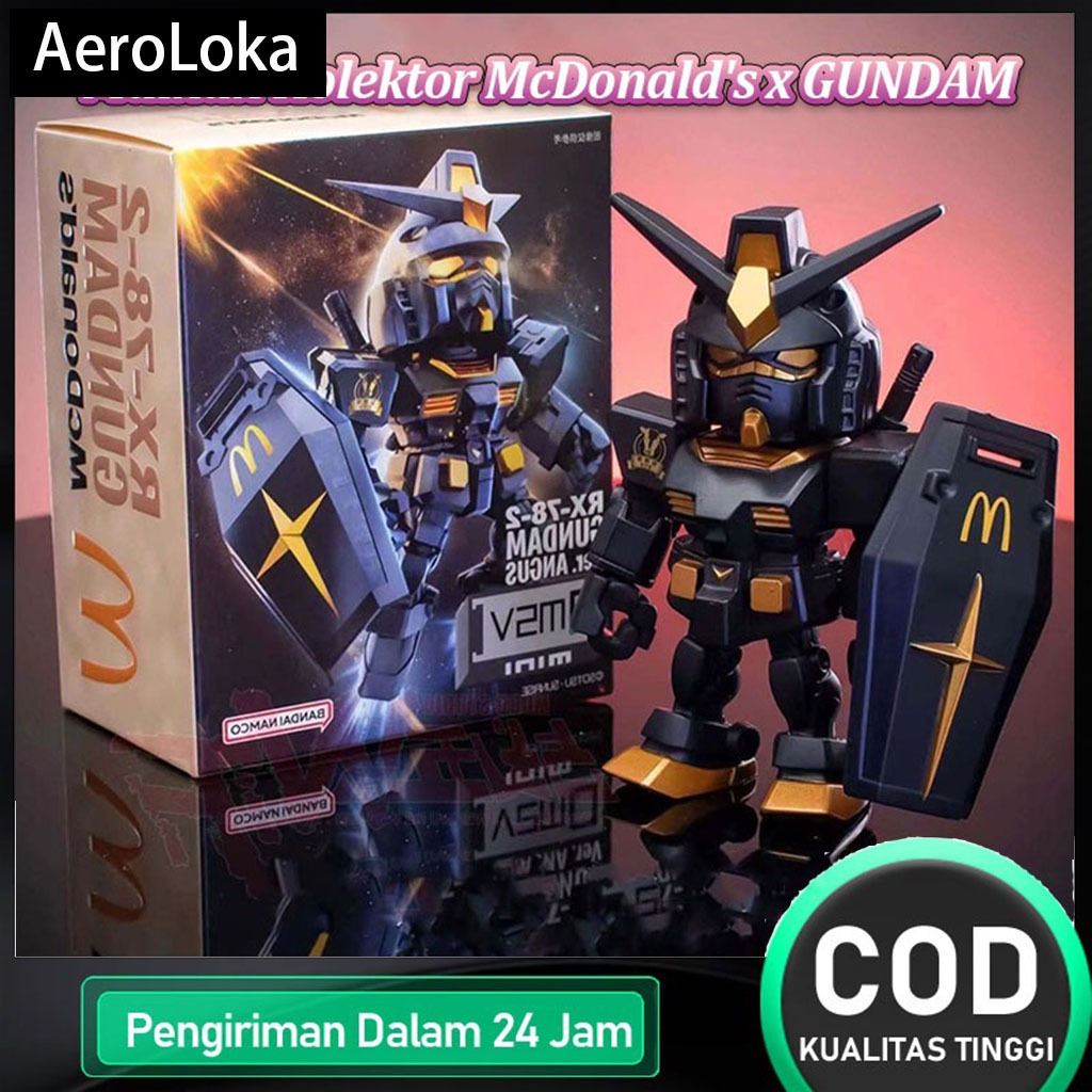 Mainan Kolektor McDonald's x Gundam Edisi Terbatas Kotak Display RX-78-2 Warna Hitam Emas + Bonus Mo