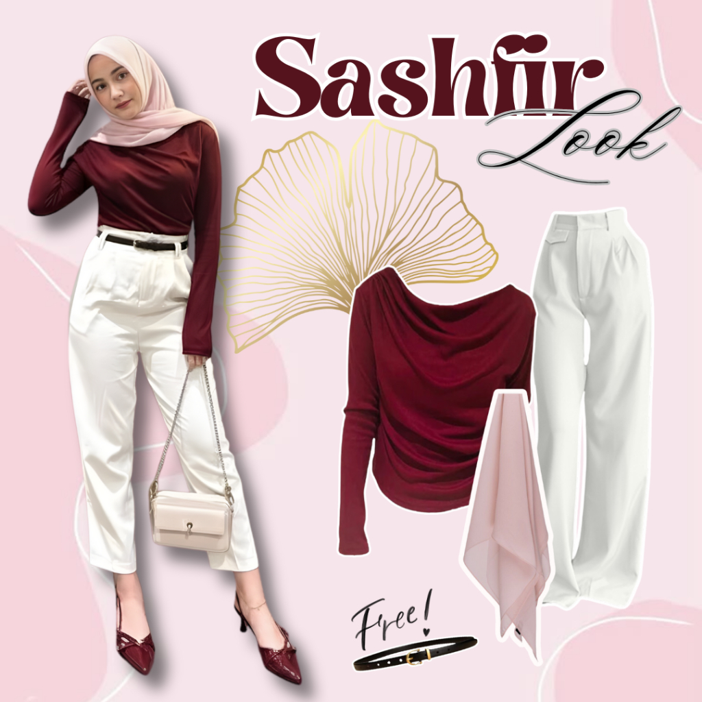 One Set Simple Wanita Hijab | Celana Kulot Oro Pants + Atasan Blouse April + Hijab Bella Square KJ10