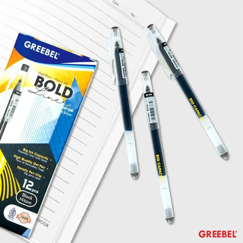 GREEBEL Pulpen Gel / Bold Liner 0.5 GP-516 (PACK) / Ballpoint Bolpen Bolpoin Pena Gel