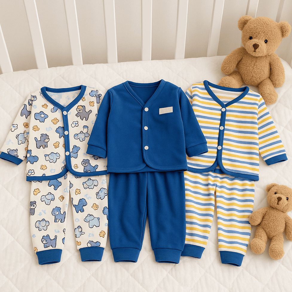6 PCS / 3 STEL Baju Bayi Lengan Panjang Celana Panjang Seri Denim 0-3 Bulan Bayi Baru Lahir Baju Bay
