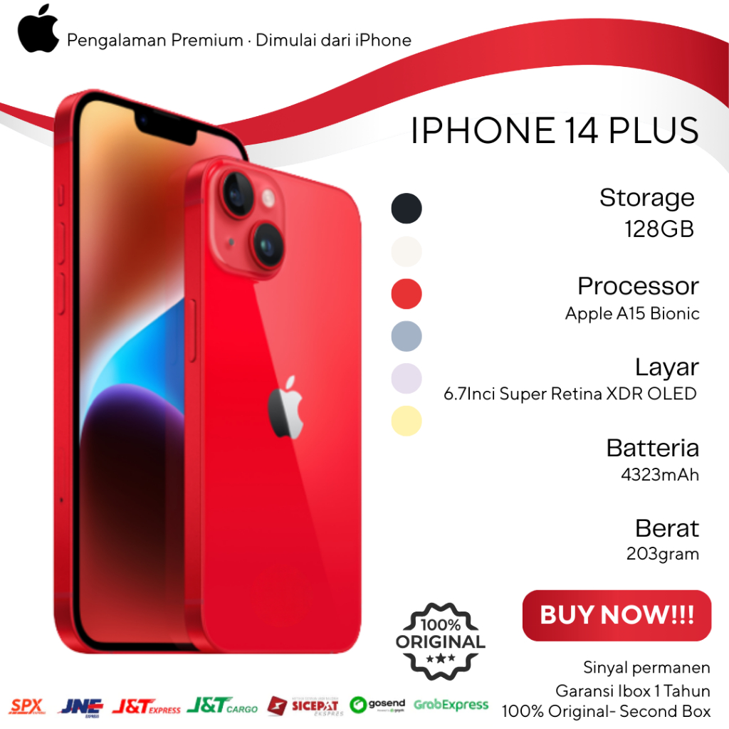 Garansi 12 Bulan – iPhone 14 Plus 128 Like New, Original iBox, IMEI Terdaftar, Fullset, Harga Super 