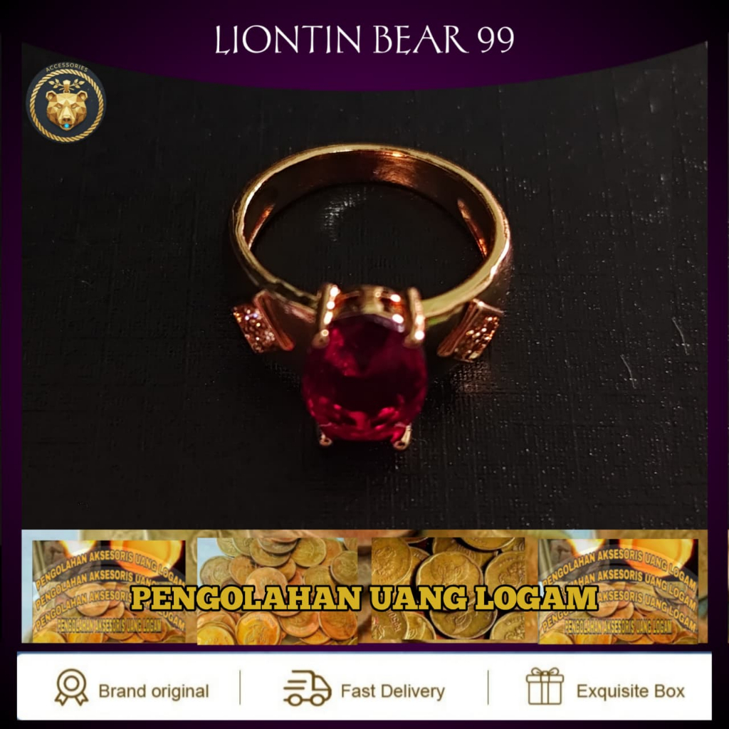 Perhiasan Cincin Liontin Dengan Batu Merah Delima Aesthetic Wanita