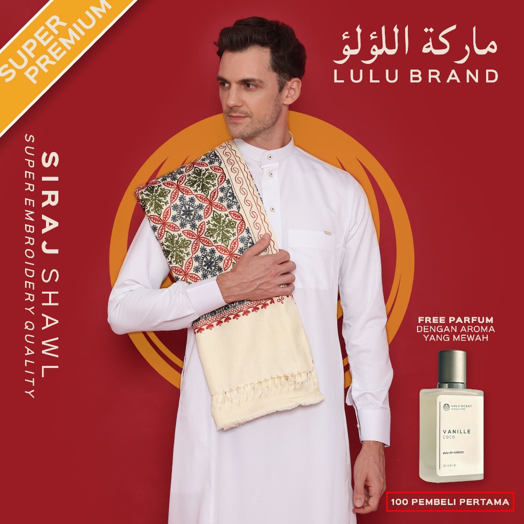 Sorban Kashmiri Full Bordir Rida Motif Sulam Super Premium Surban Pria Arab LULU BRAND 638EB Siraj