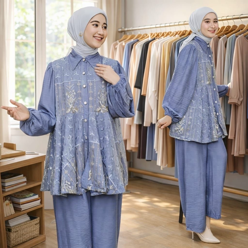 One Set Bj Stelan Muslim Setelan Wanita Lebaran Wanita Stelan Tunik 1 Set Lebaran 2026 Set Wanita Le