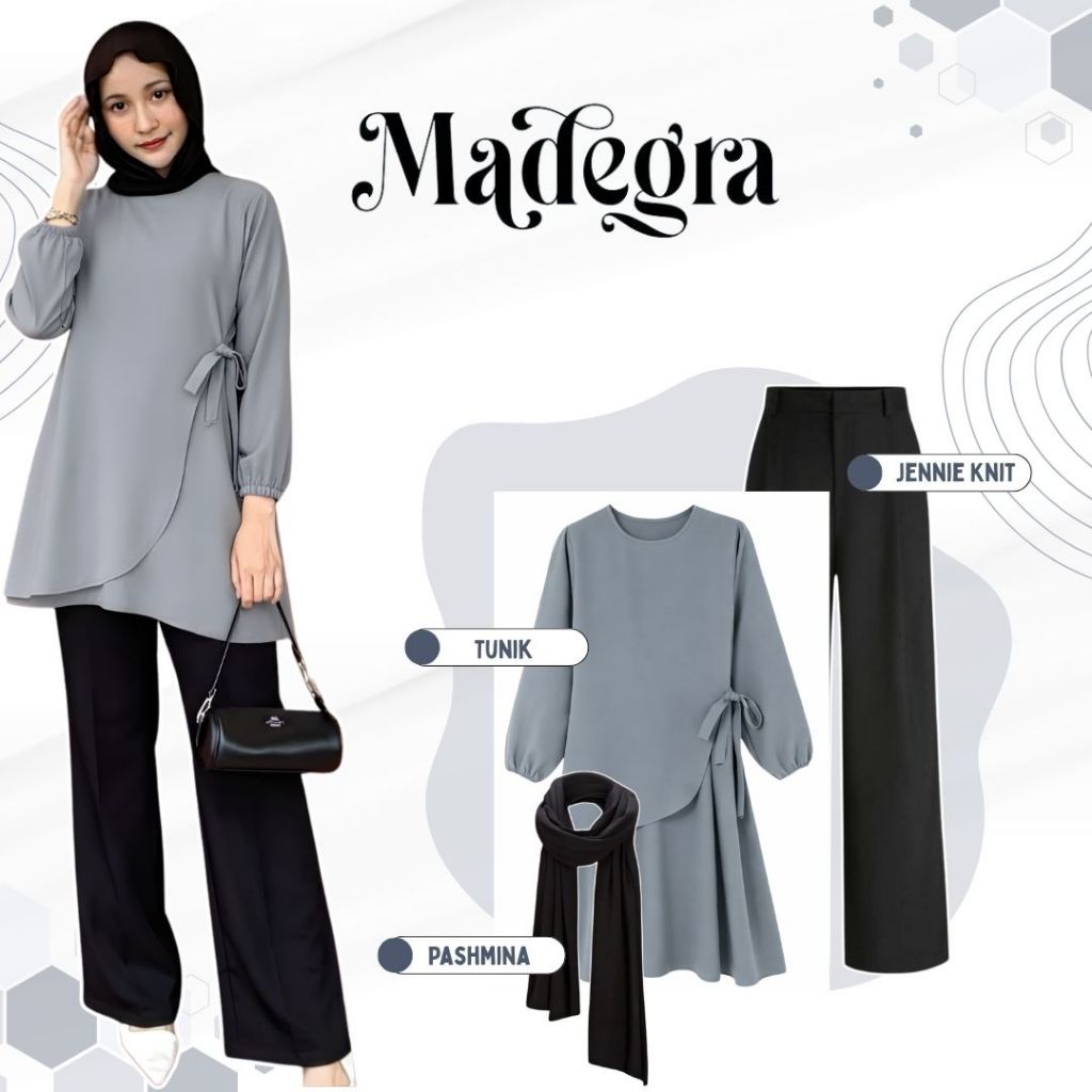 Sclassy Tunik Baju Atasan Wanita Terbaru || One Set Tunik Edisi Raya - Tunik Qinara Crinkle Abu-abu 