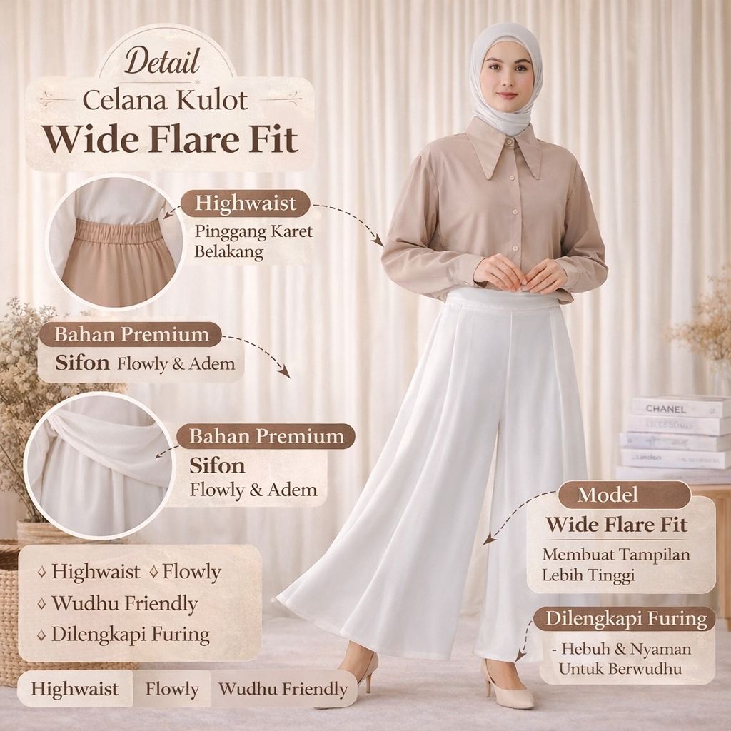 HANA KULOT SONIA C1570 | kulot payung panjang polos premium | celana kerja polos wanita