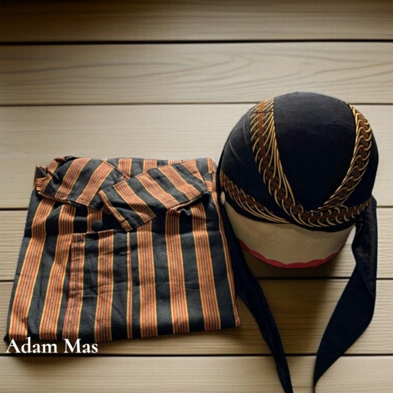 Baju Surjan Lurik Pria Dewasa /Baju Lurik Jawa Laki Laki Dewasa/Baju Adat Jawa Dan  Blangkon Dewasa