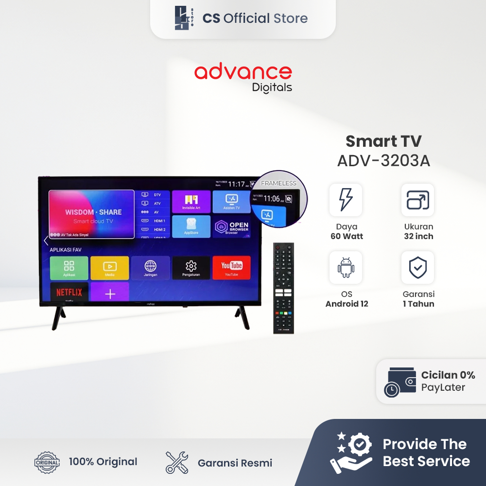 ADVANCE Smart Android TV LED 32 Inch ADV 3203A Televisi Digital DVB-T2 Panel LG WiFi